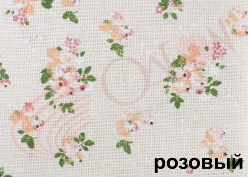 Ткань Лен Цветочная поляна, шир. 150 см, цвет: розовый
