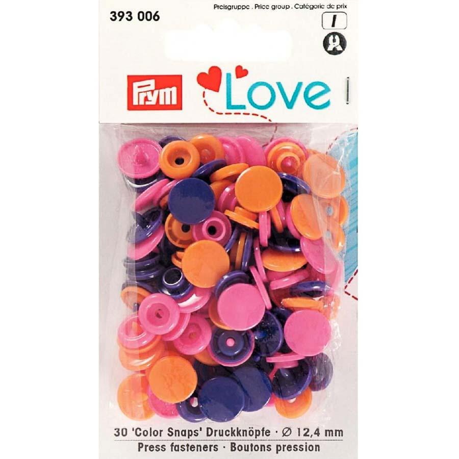 Кнопка "PRYM" 393006 PL Color Snaps пластик d 12.4 мм 30 шт. оранжевый/розовый/фиолетовый