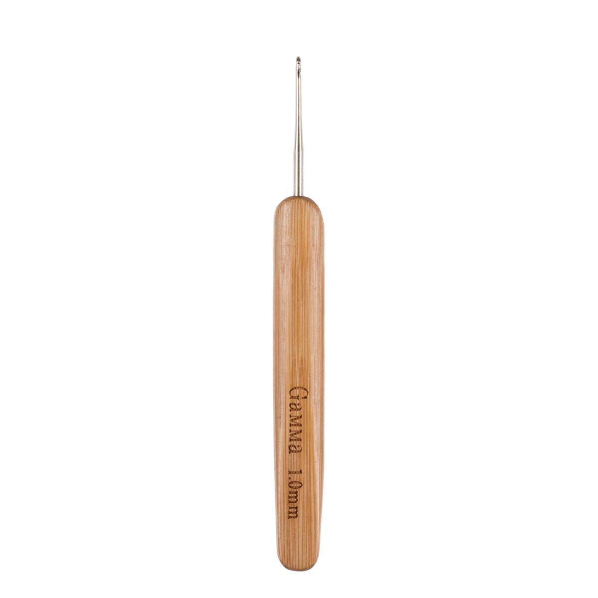 Для вязания "Gamma" RHB крючок с бамбуковой ручкой сталь бамбук d 1.0 мм 13.5 см в блистере