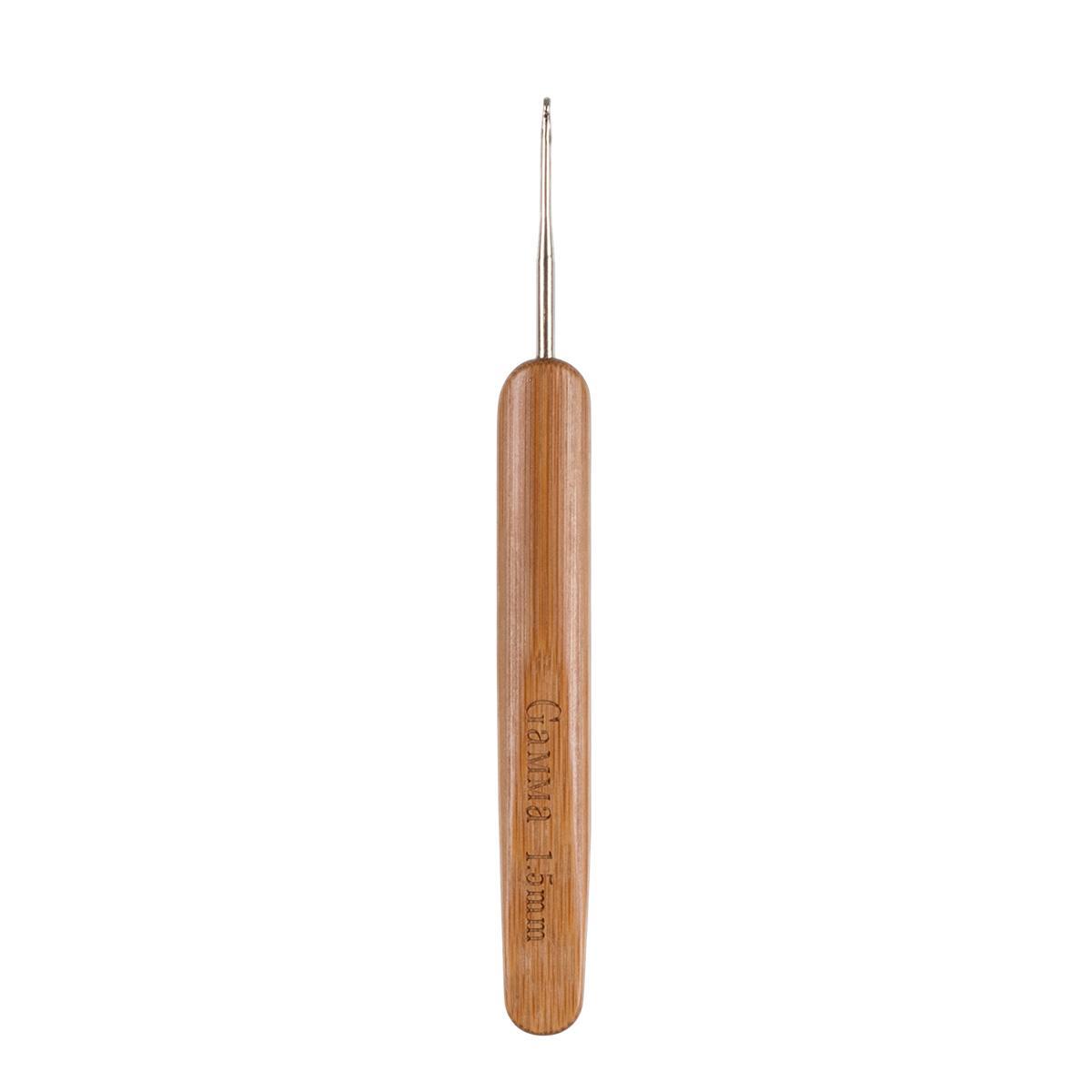 Для вязания "Gamma" RHB крючок с бамбуковой ручкой сталь бамбук d 1.5 мм 13.5 см в блистере