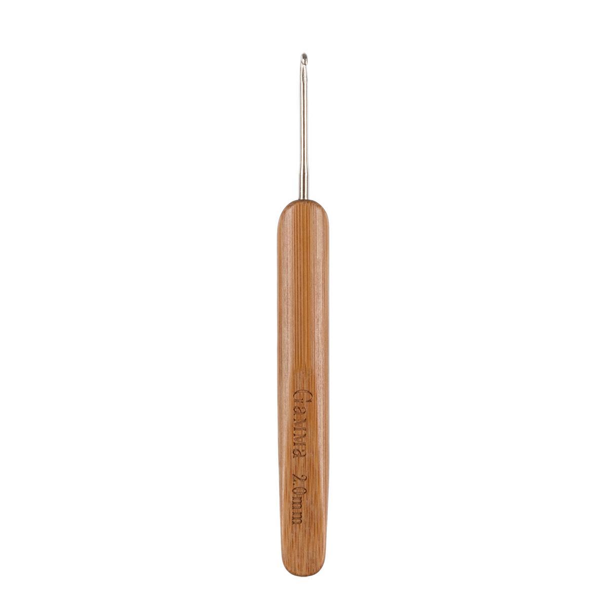 Для вязания "Gamma" RHB крючок с бамбуковой ручкой сталь бамбук d 2.0 мм 13.5 см в блистере