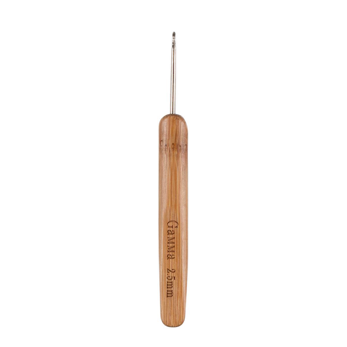 Для вязания "Gamma" RHB крючок с бамбуковой ручкой сталь бамбук d 2.5 мм 13.5 см в блистере
