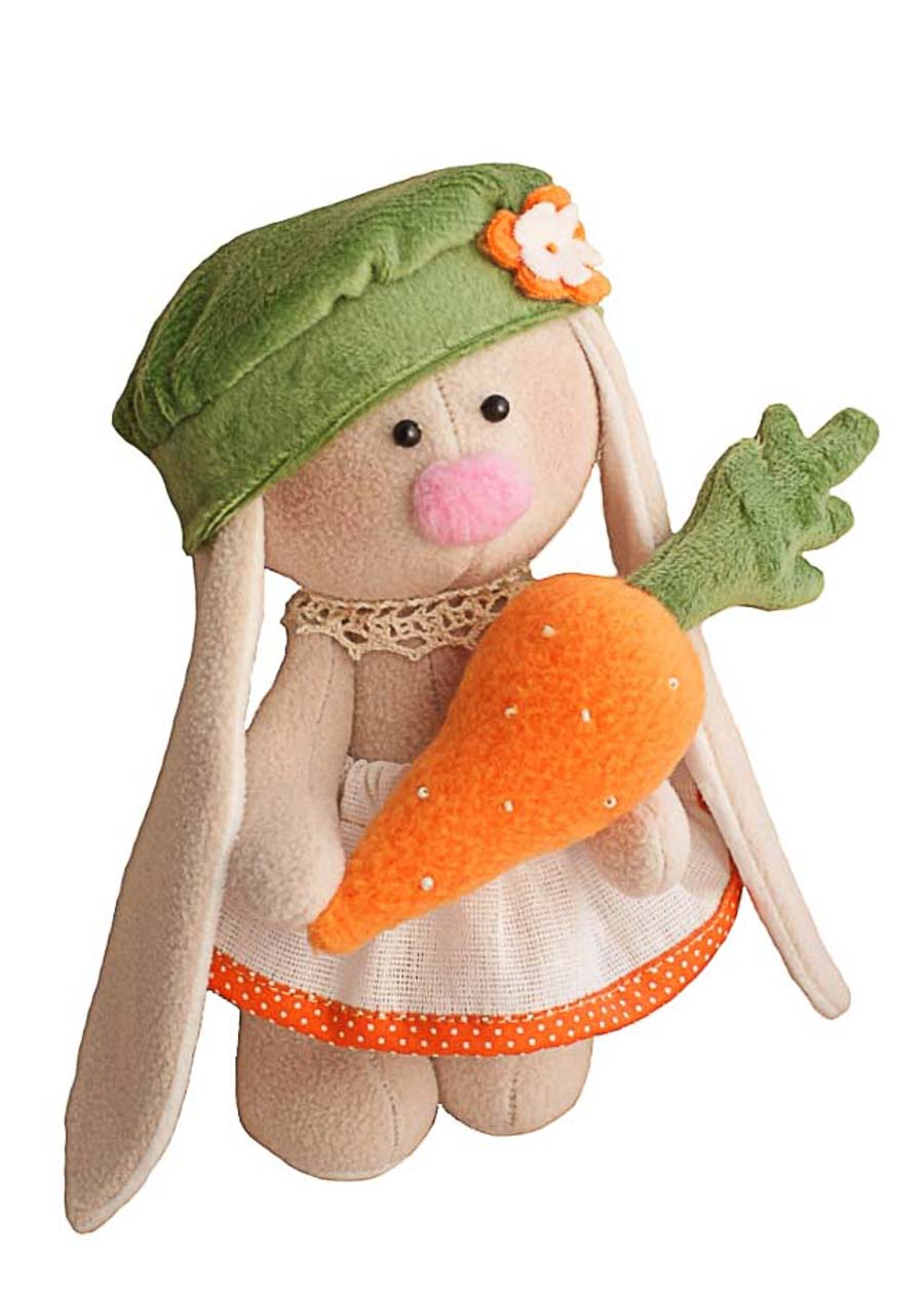 Текстильная игрушка HAPPY HANDS МЗ-04 Зайка Морковка, 20 см