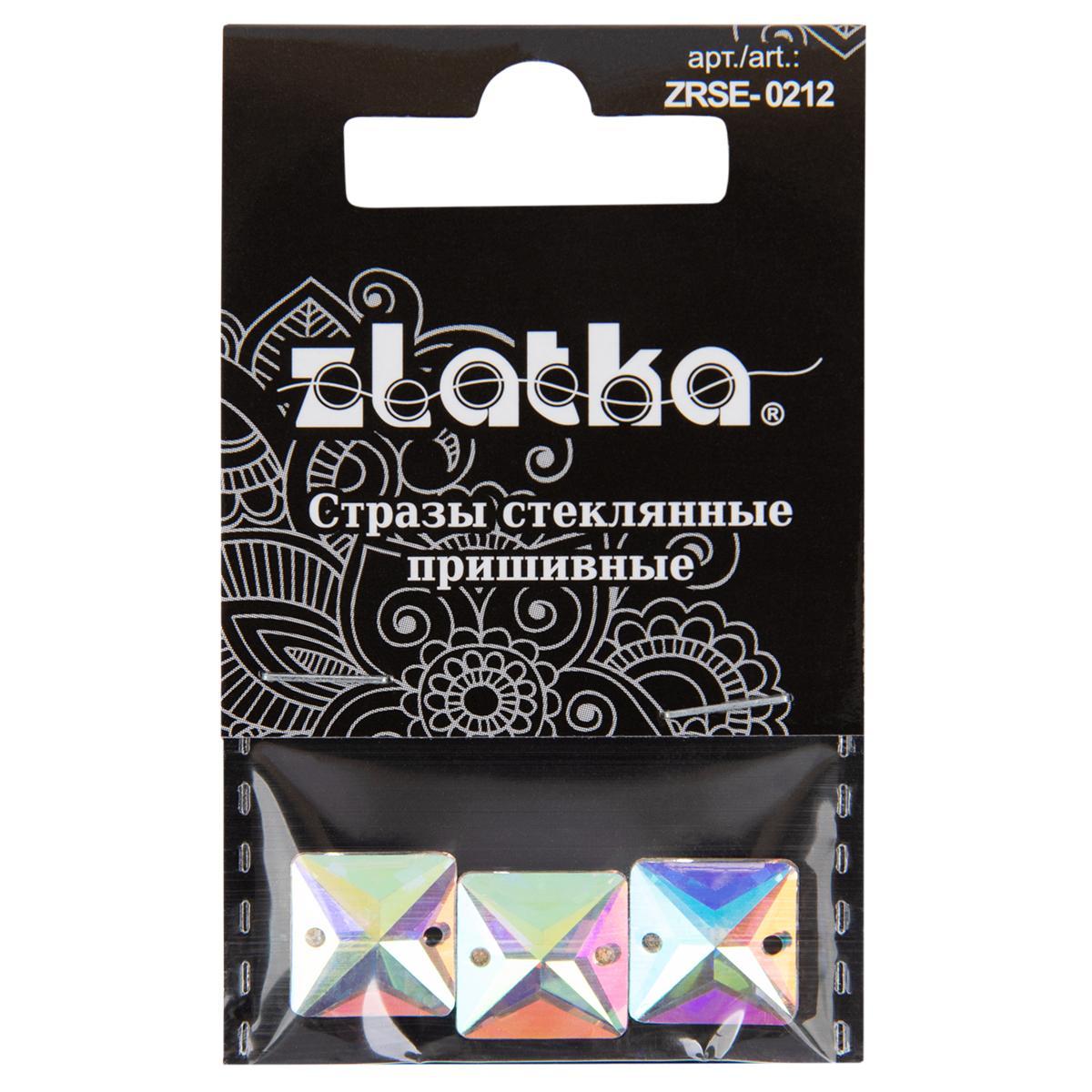 Страз "Zlatka" ZRSE-0212 AB-Crystal 12 х 12 мм стекло 5 x 3 шт в пакете с картонным еврослотом