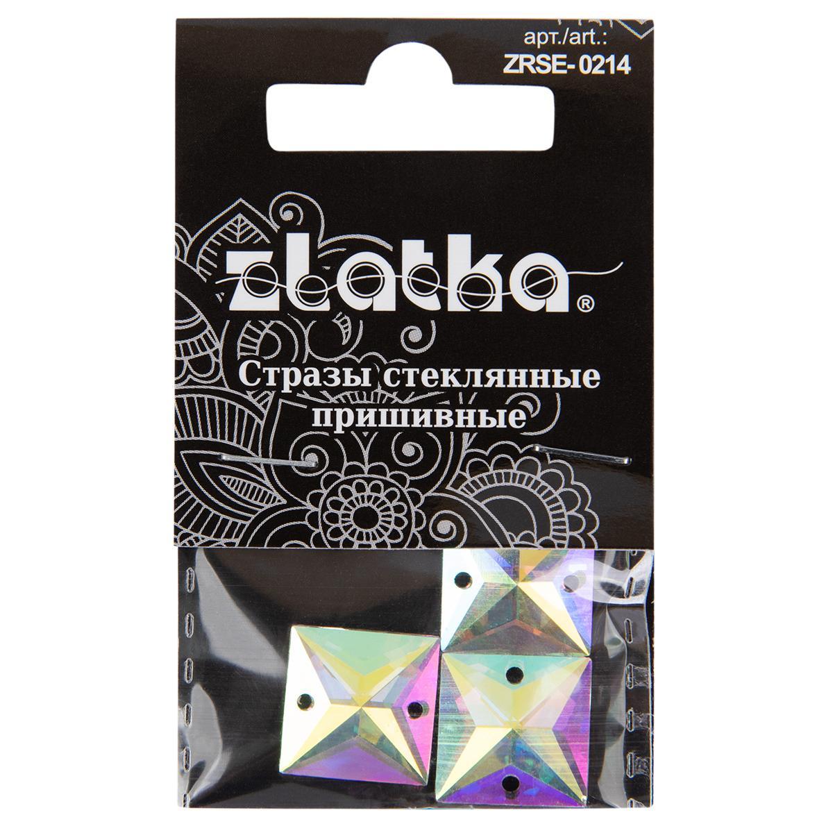 Страз "Zlatka" ZRSE-0214 AB-Crystal 14 х 14 мм стекло 5 x 3 шт в пакете с картонным еврослотом