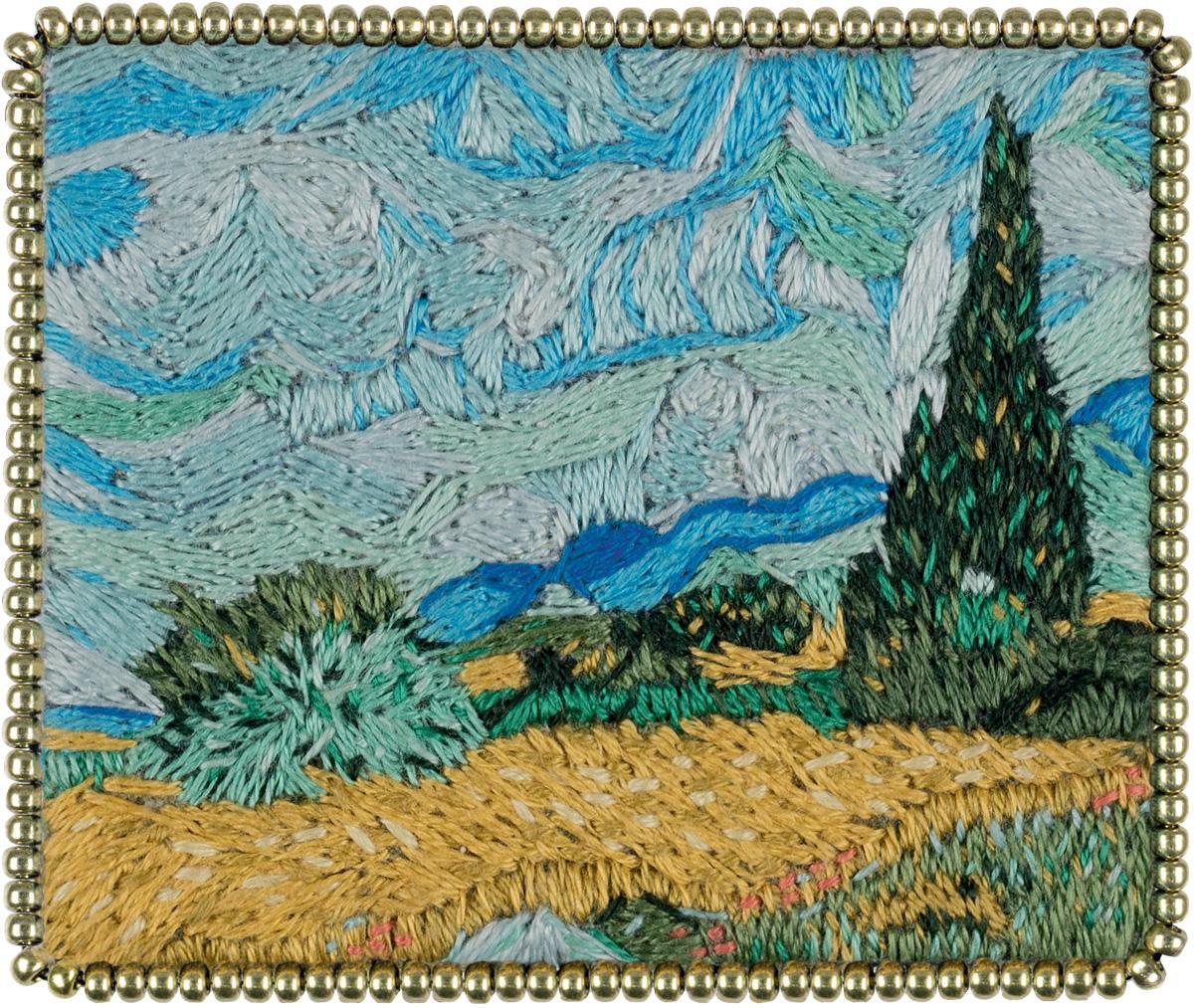 Набор для вышивания PANNA Живая картина MET-JK-2266 Брошь. Пшеничное поле с кипарисами