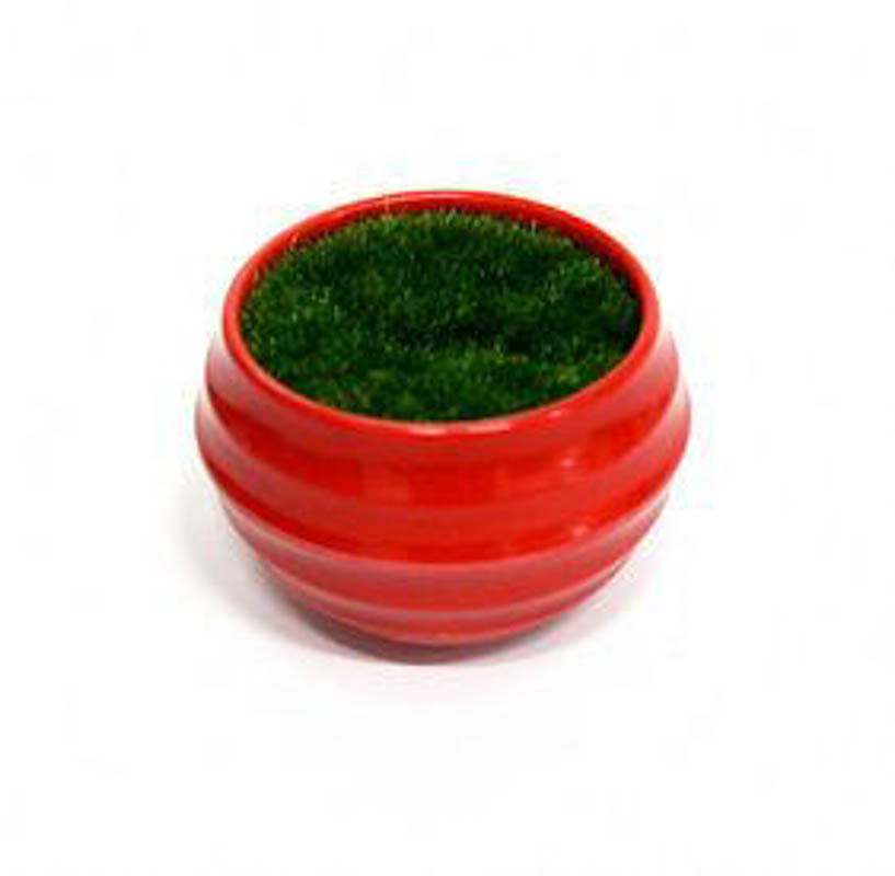 Горшочек красный с иск.травой, 5,2см*4,5см ( пластик, иск.материал)