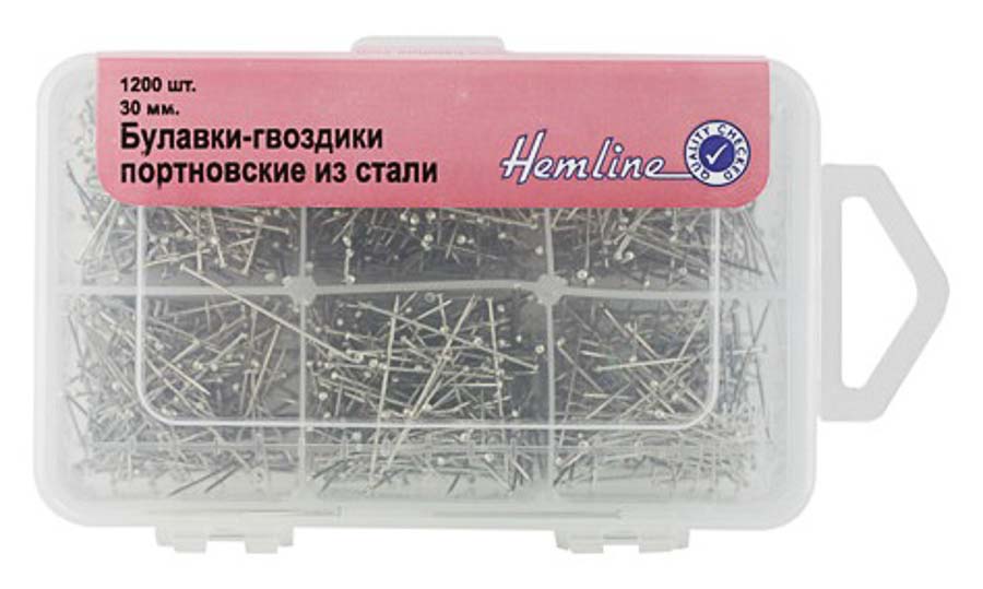 Булавки-гвоздики портновские из стали в пластиковом органайзере "Hemline" 670.1200