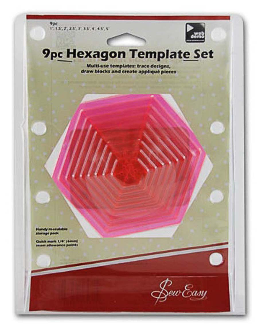 Лекало прозрачное для квилтинга "Шестиугольники",набор из 9 шт., пластик, цвет розовый