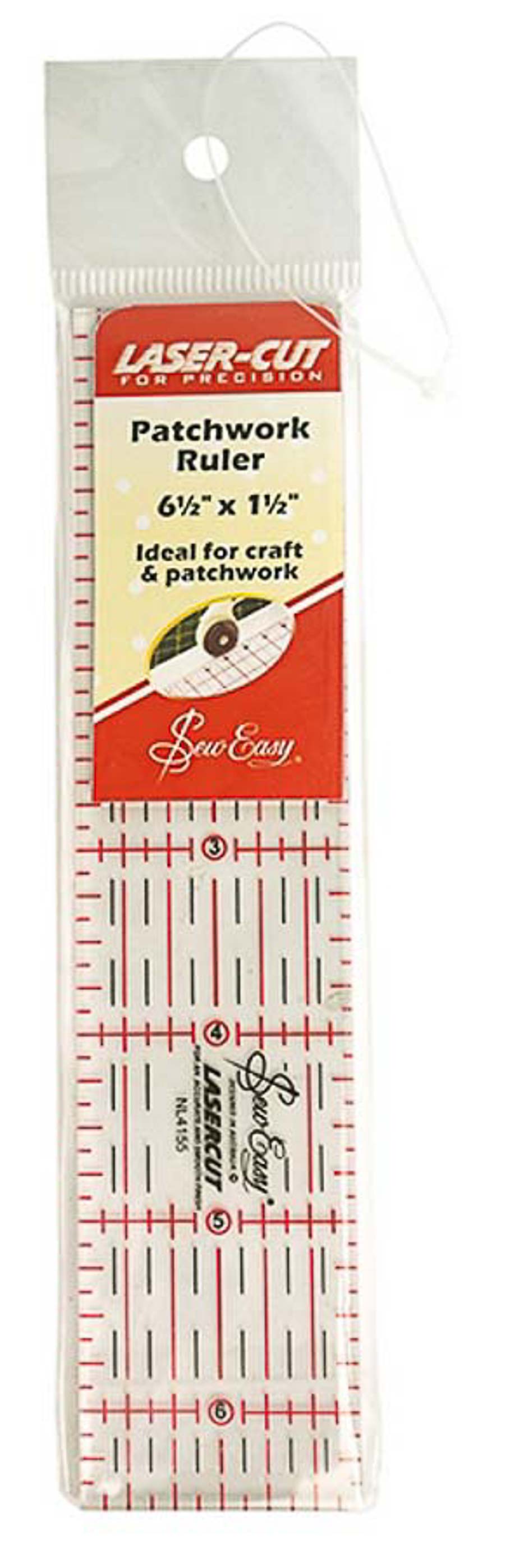 Линейка для квилтинга Sew Easy NL4155 с градацией в дюймах, 6 1/2" х 1 1/2"(Размер: 16,5 х 3,8 см)