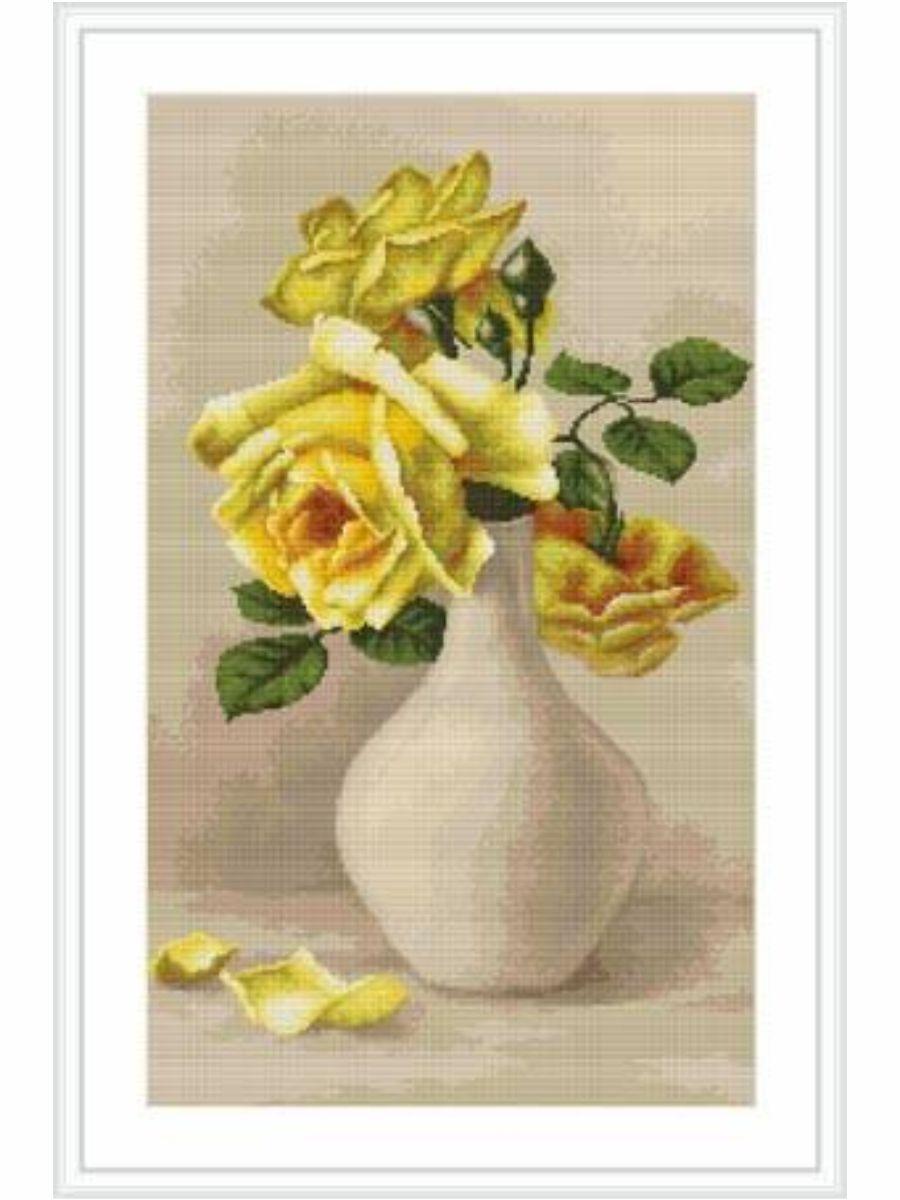 B508 Набор д/вышивания  Лука-С канва 7 кл. Желтые розы в белой вазе