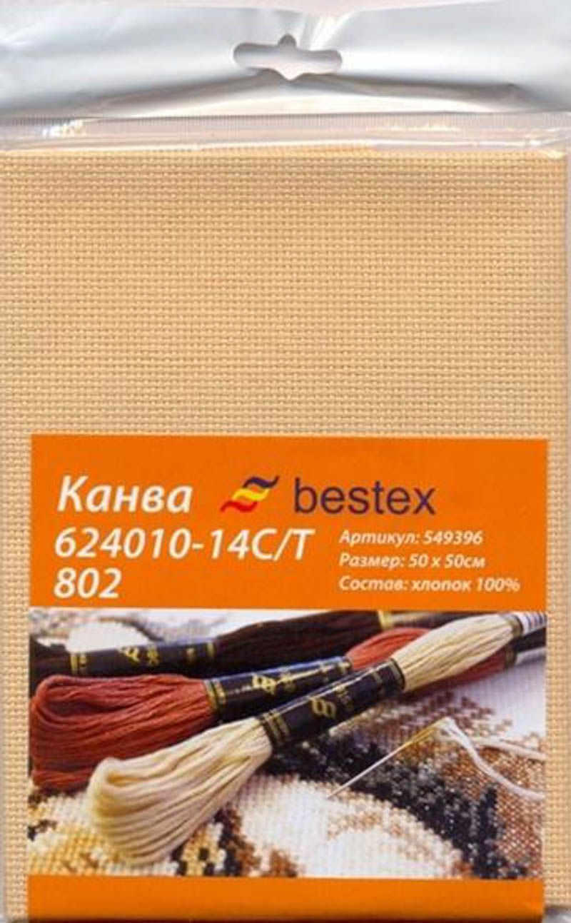 Канва Aida 14  Bestex  624010-14C/T 802, 50*50 см, цвет бежевый