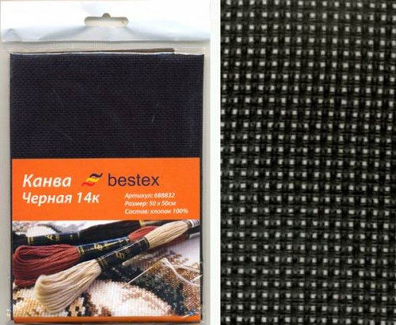 Канва  Bestex  624010-14C/T, черная  Аида 14к  в упаковке, 50x50 см.
