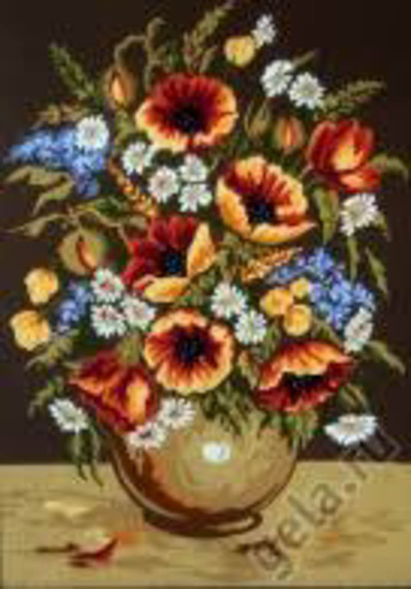 Канва жесткая с рисунком GOBELIN DIAMANT 14.848  Букет с маками  Панно 50*60 см Цветы