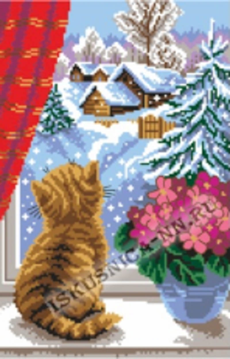Рисунок на канве «Искусница» 8022 Котёнок на окне 25*37 см