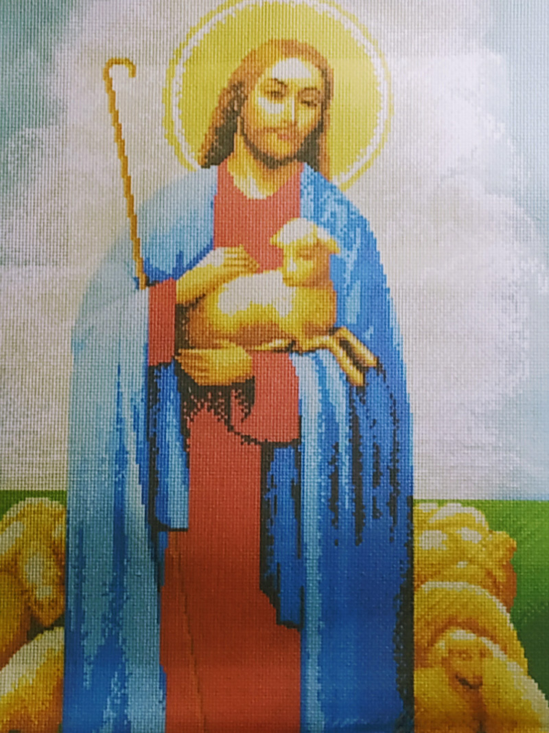 Канва с рисунком для вышивания  ф.А3, Христос Добрый Пастырь