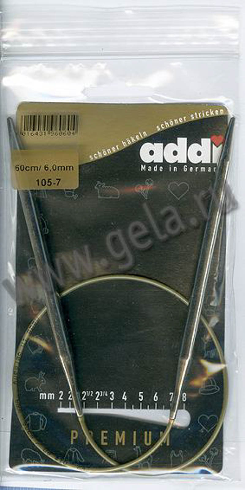 Спицы круговые супергладкие, никель, ADDI 105-7, 60 см, №6.0