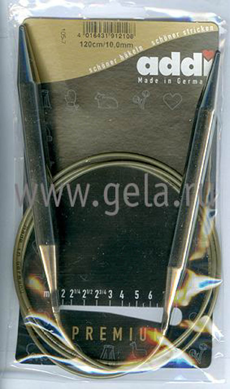 Спицы круговые супергладкие, никель, ADDI 105-7, 120 см, №10.0