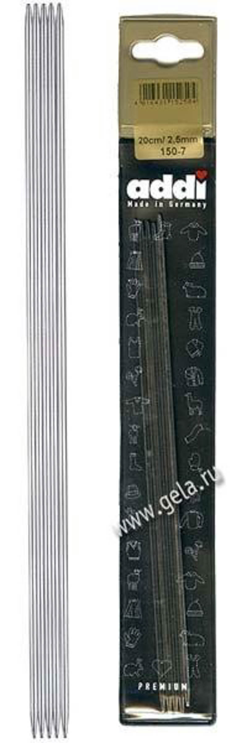 Спицы чулочные из никелированной стали  ADDI 150-7, 20 см, №1.5