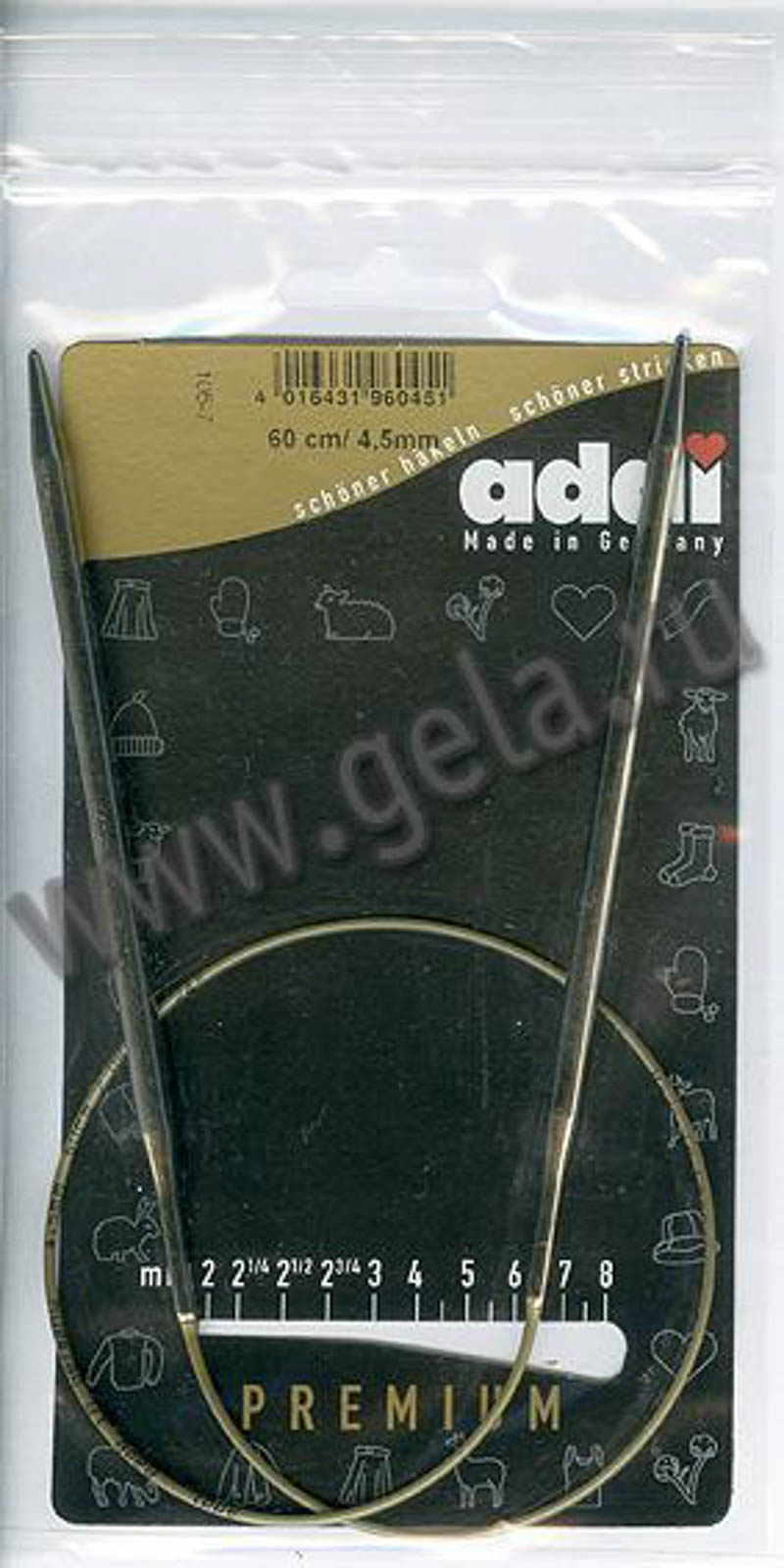 Спицы круговые супергладкие, никель, ADDI 105-7, 60 см, №4.5