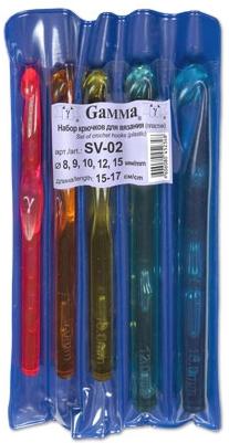 Набор из 5-ти крючков "Gamma" SV-02 для вязания, пластик 15-17 см  d=8; 9; 10; 12; 15 мм