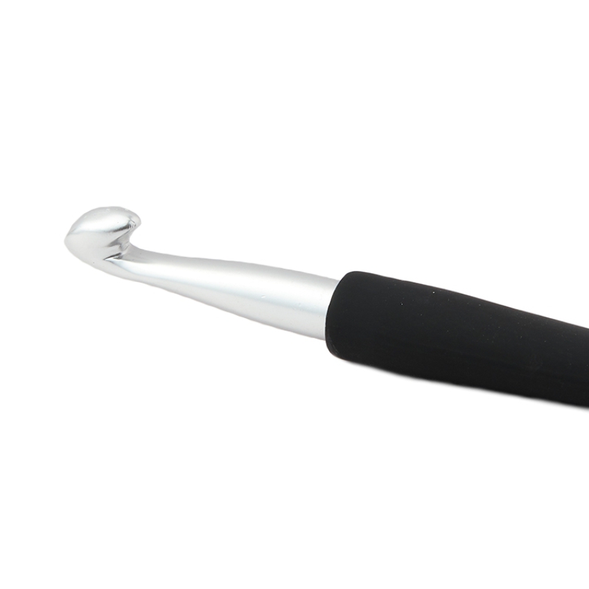 Крючок алюминиевый для вязания с эргономичной черной ручкой, серебристый цвет, 9,00мм, KnitPro 30890