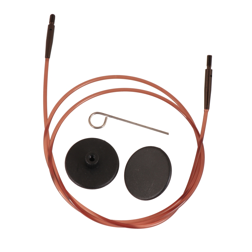 Набор: коричневый тросик126см (150см), заглушки и кабельный ключик KnitPro, 31297