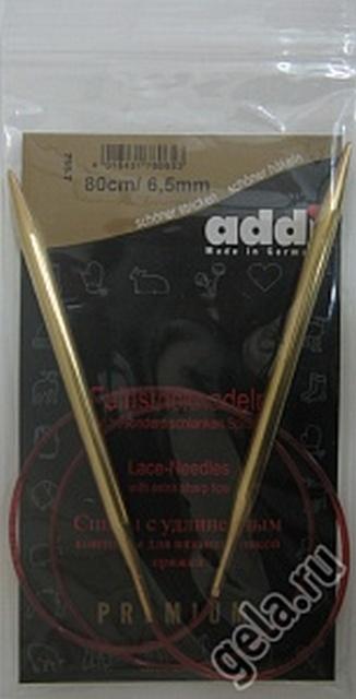 Спицы круговые с удлиненным кончиком, позолоченные  ADDI 755-7, 80 см, №6.5