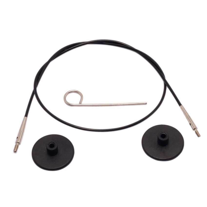 Набор: черный тросик 126см (150 см), заглушки и кабельный ключик KnitPro, 10525