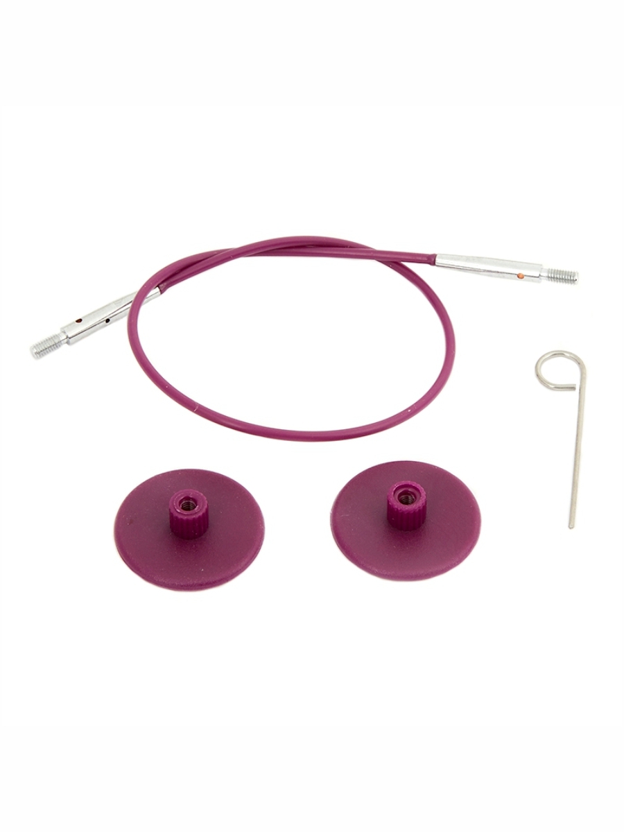 Набор: фиолетовый тросик 20см (40см), заглушки и кабельный ключик KnitPro, 10500