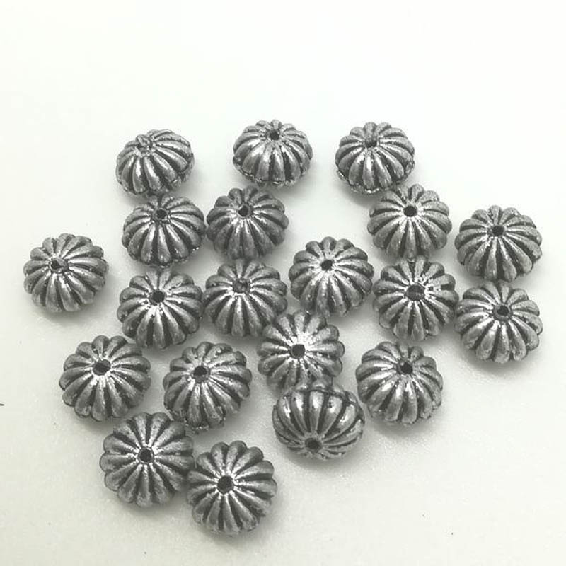 Бусы полимерные 12х9.5 мм, 20 шт/упак, античное серебро