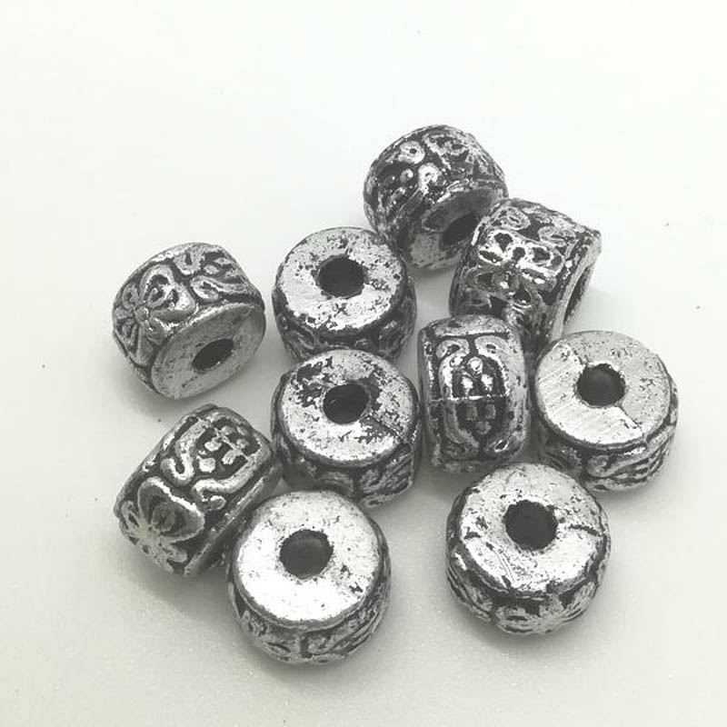 Бусы полимерные 16х10.5 мм, 10 шт/упак, античное серебро