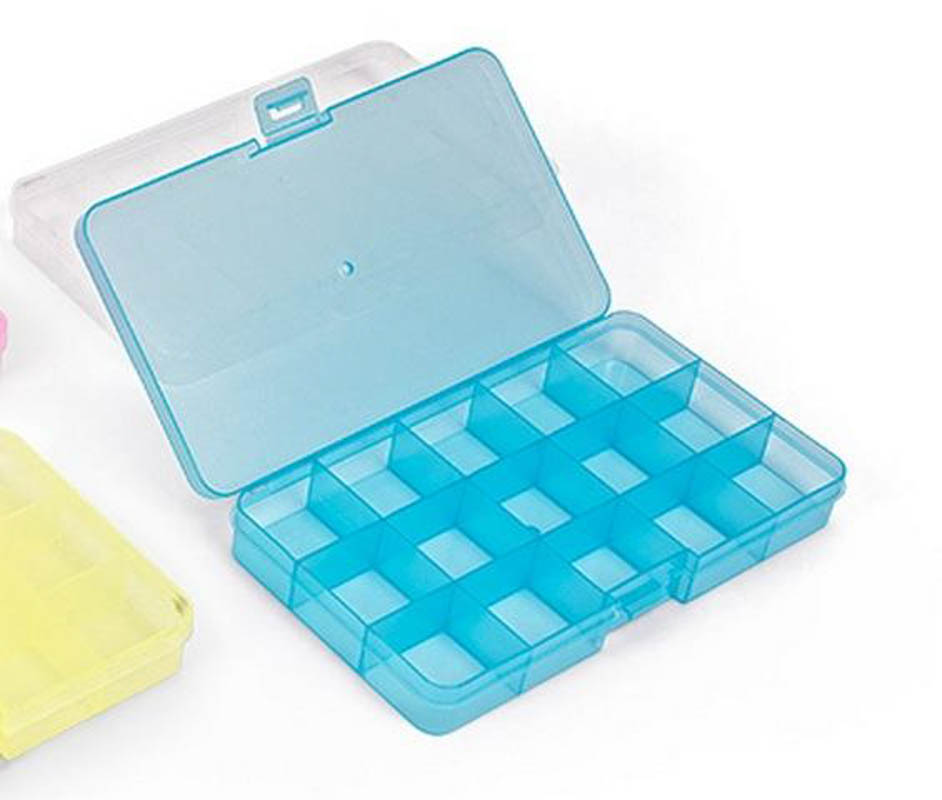 Коробка "Gamma" ОМ-042 для шв. принадл. пластик 17,7х10,2х2,3 см, цв.голубой/прозрачный
