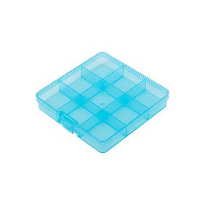 Коробка "Gamma" ОМ-086 для шв. принадл. пластик, 13,5 х 13,7 см цв.голубой/прозрачный 9 ячеек
