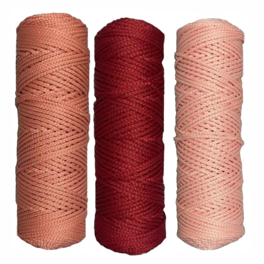Набор шнуров полиэфирных 3мм (красный+коралловый+светло-розовый)