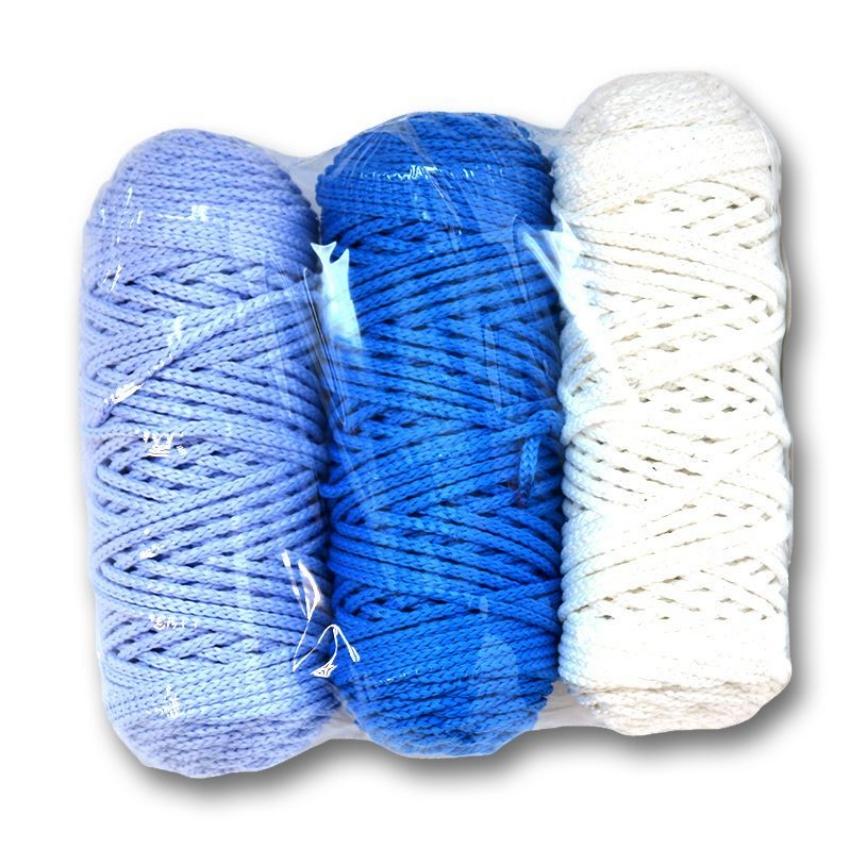 Набор шнуров полиэфирных 4мм (белый+синий+голубой)