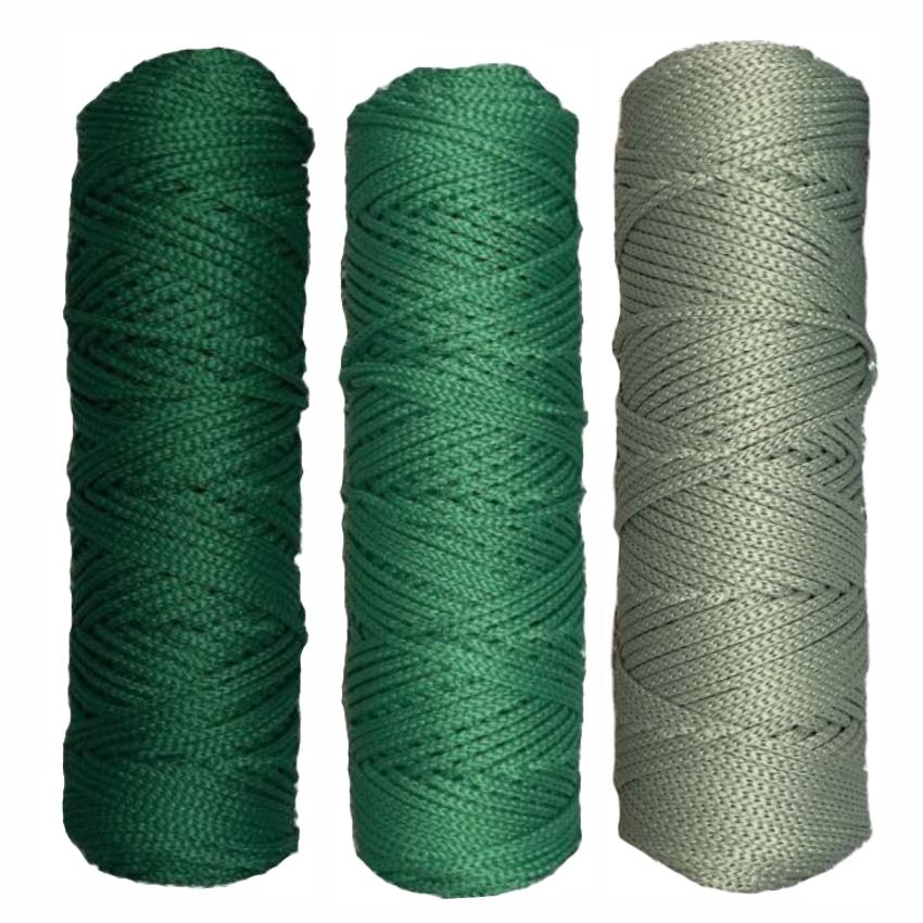Набор шнуров полиэфирных 4мм (зеленый+темно-зеленый+серо-зеленый)