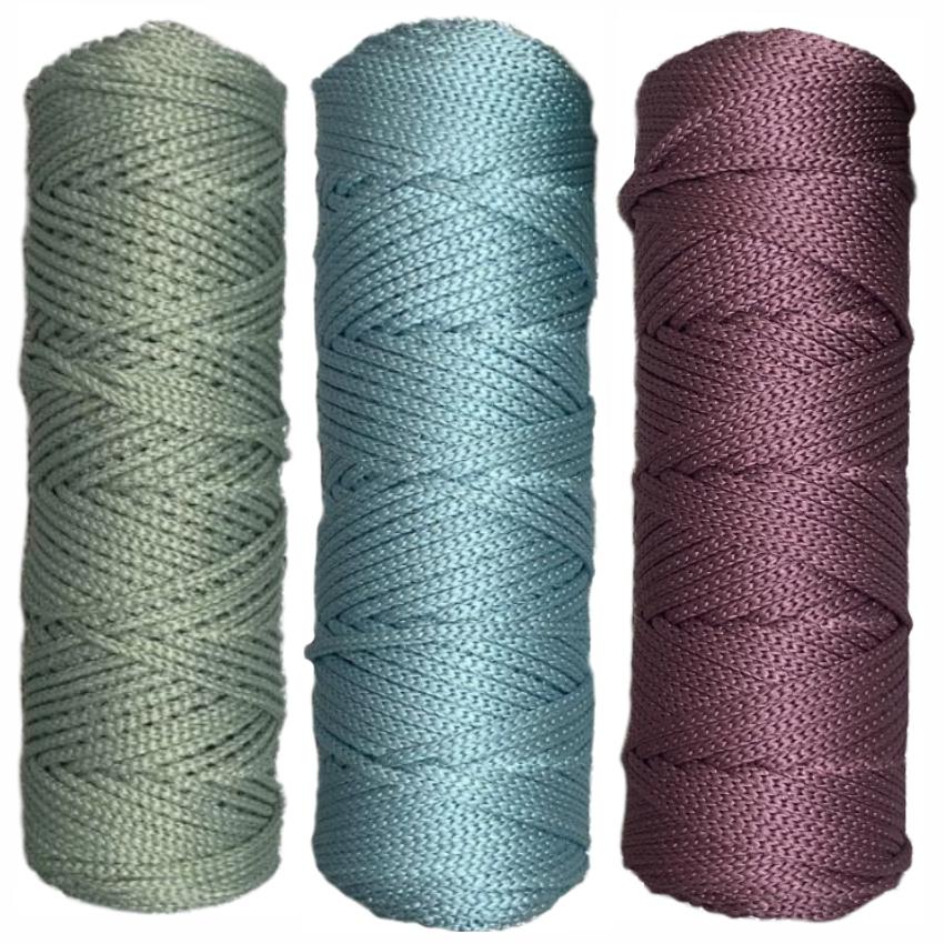 Набор шнуров полиэфирных 4мм (серо-зеленый+бирюзовый+лиловый)