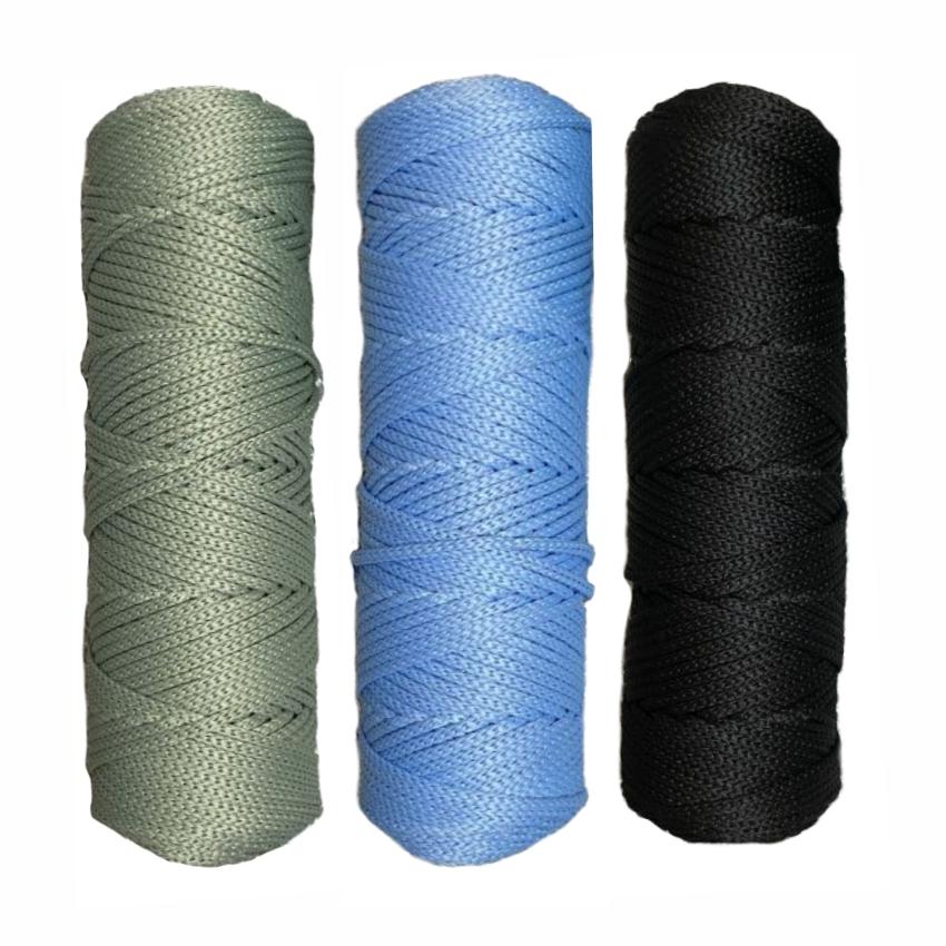 Набор шнуров полиэфирных 4мм (черный+серо-зеленый+голубой)