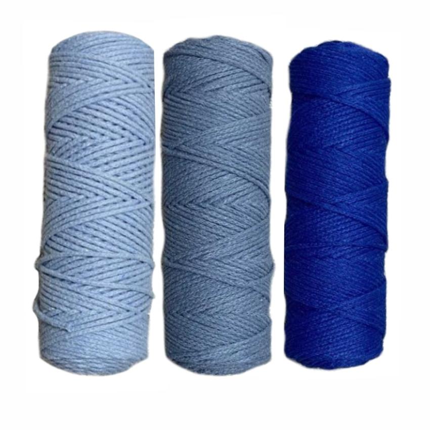 Набор шнуров хлопковых 3мм (голубой+джинс+синий)