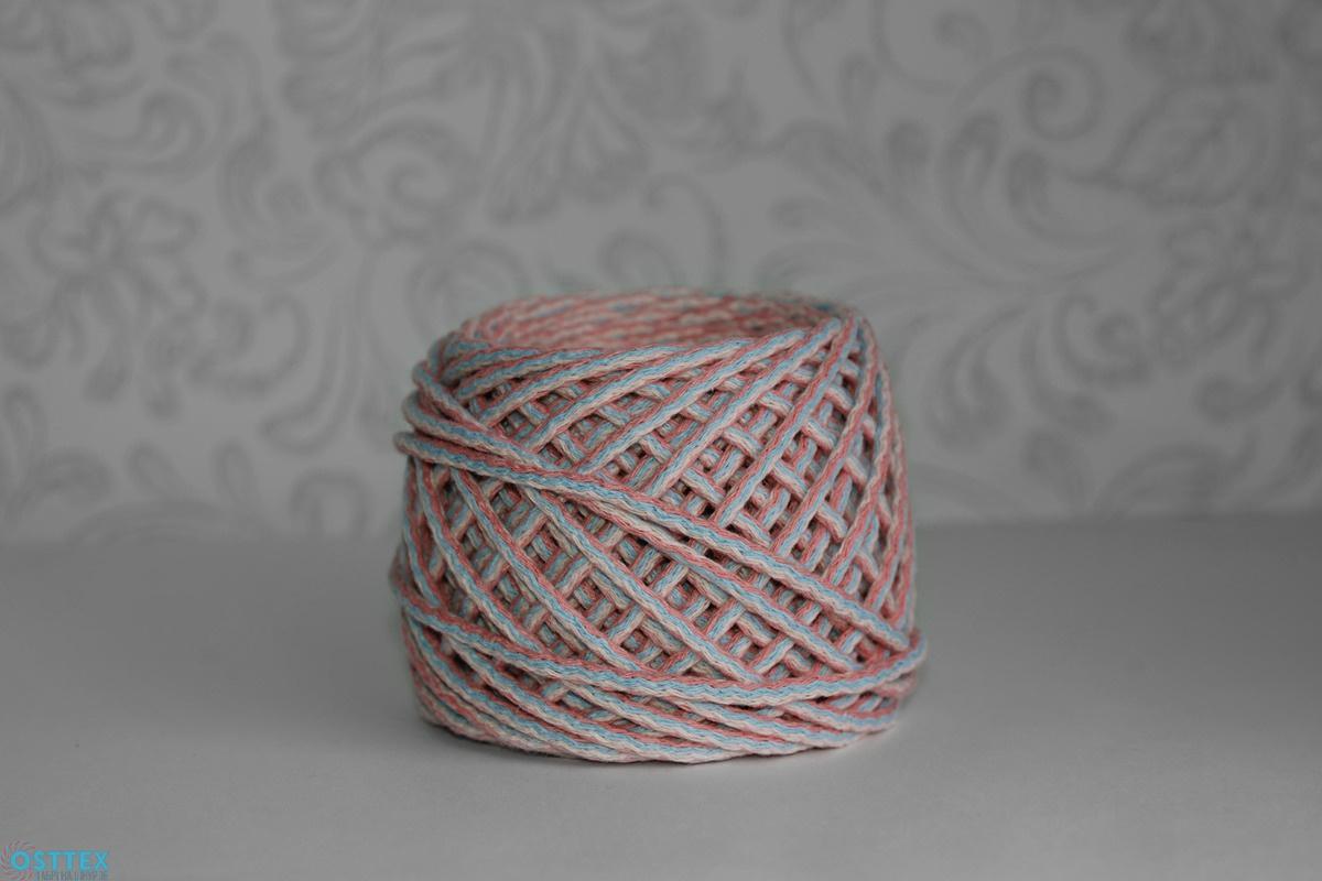 Шнур хлопковый 5 мм меланжевый(пудровый+мятный+светло-розовый)50м