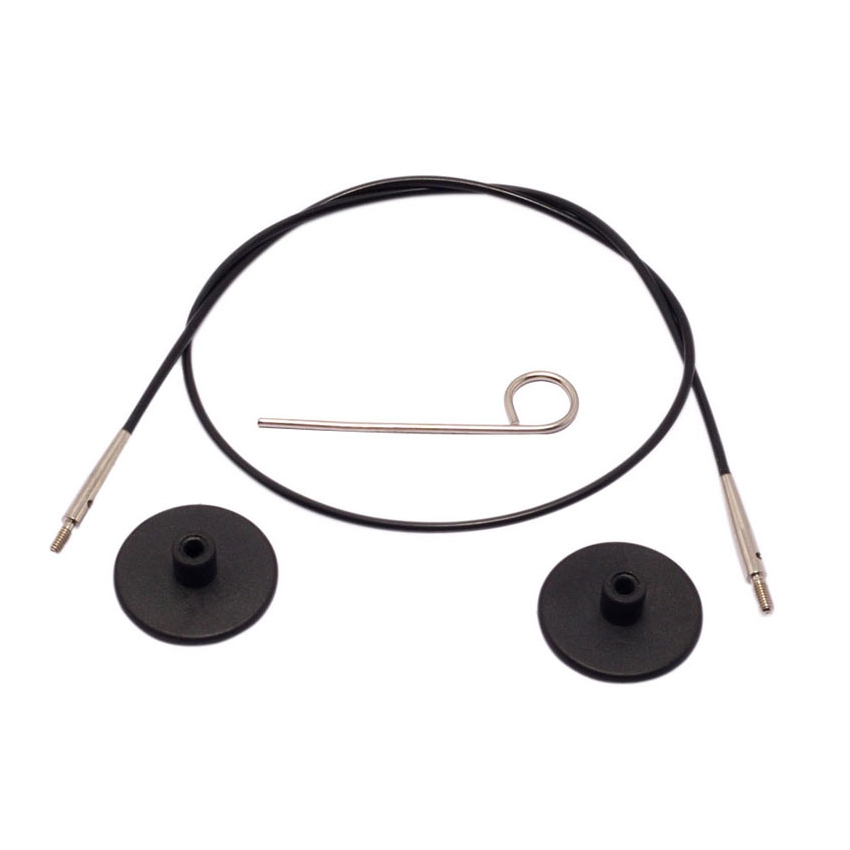 Набор: черный тросик 20см (40 см), заглушки и кабельный ключик KnitPro, 10520