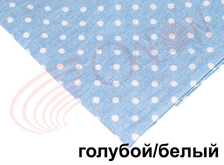 Ткань Лен Горошек 4 мм, шир. 150 см, цвет: голубой/белый