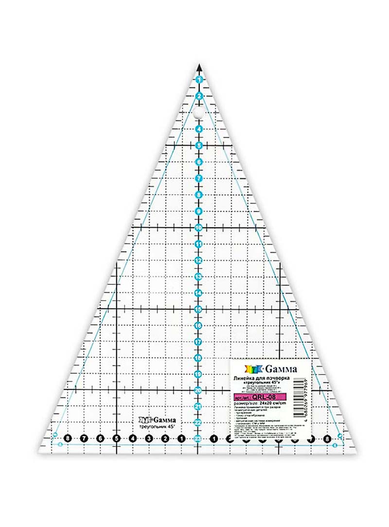Линейка "Gamma" QRL-08 для пэчворка 24 x 20 см "треугольник 45°", пластик