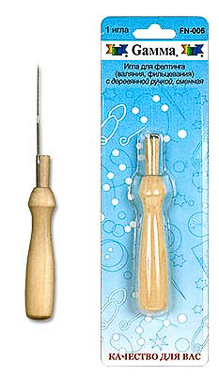 Игла для валяния (фелтинга) "Gamma" FN-006 с деревянной ручкой, №36 грубая сменная
