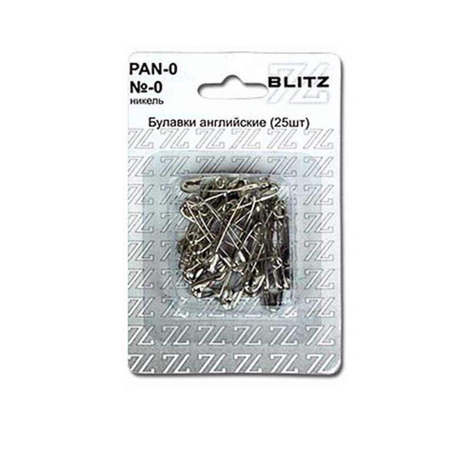 Булавки английские "BLITZ" №0 28 мм под никель в блистере 25 шт, PAN-0