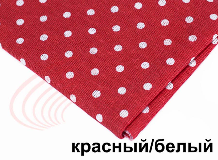 Ткань Лен Горошек 4 мм, шир. 150 см, цвет: красный/белый