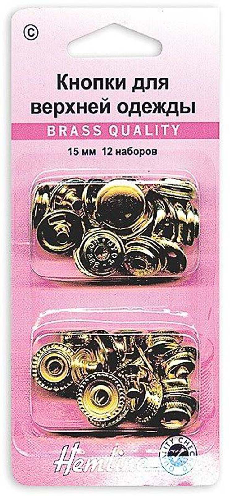 Кнопки для одежды HEMLINE 405R.G золото, металл 15 мм, 12 шт.