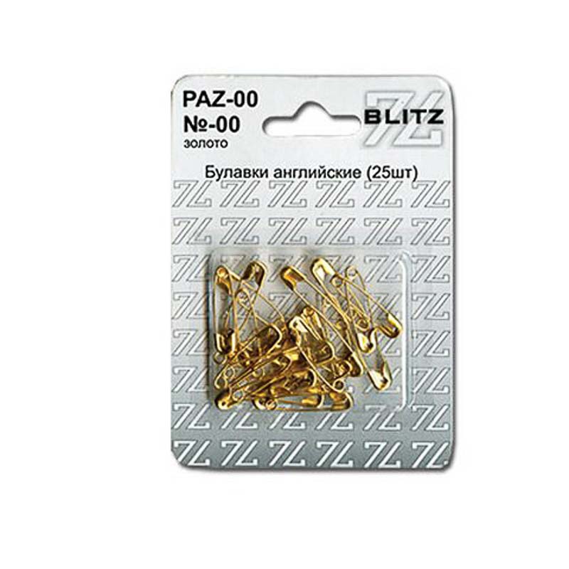 Булавки английские "BLITZ" №00 22 мм под золото в блистере 25 шт, PAZ-00