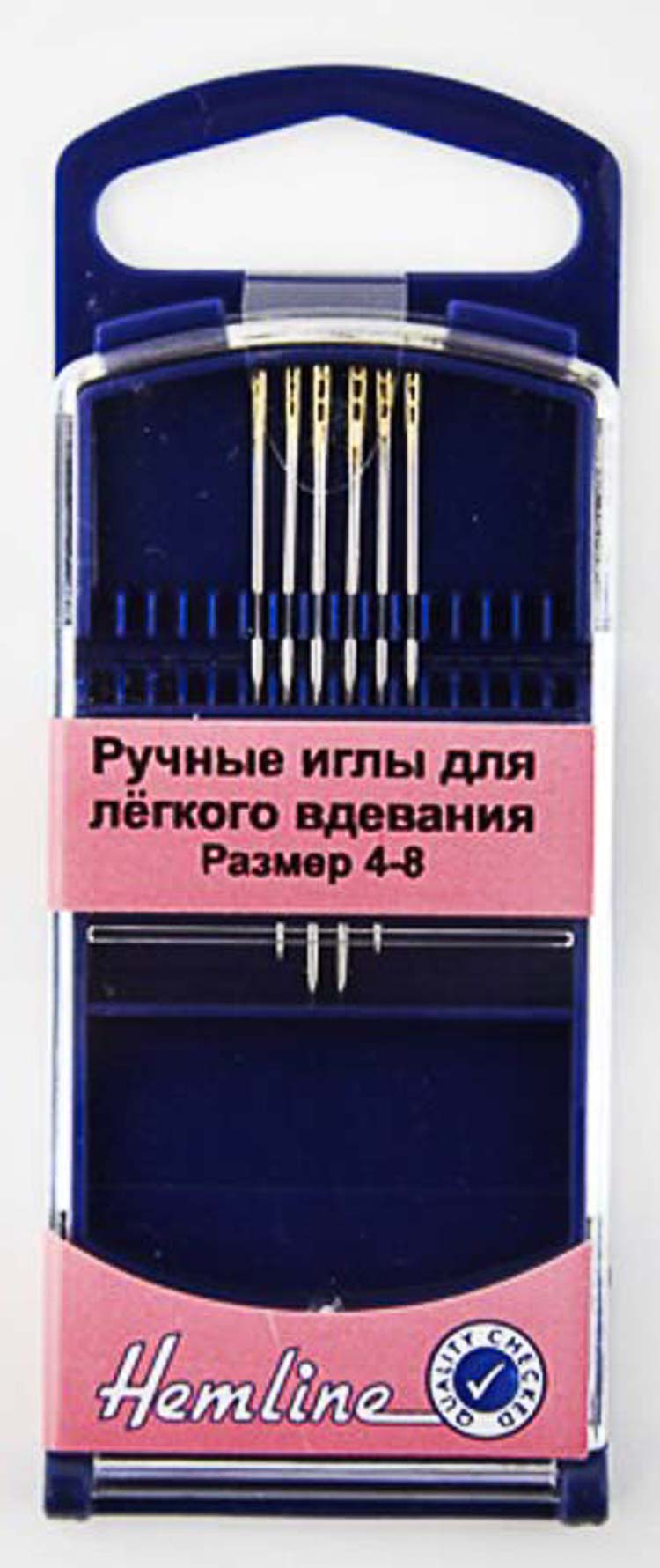 Иглы ручные "Hemline" 216G.48 для лёгкого вдевания в пластиковом контейнере № 4-8, 6 шт